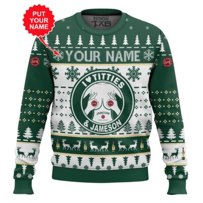 Jameson Titties Funny - Custom Name Ugly Christmas Sweater