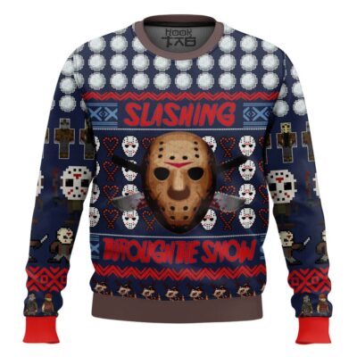 Jason Slashing Throug The Snow Friday The 13th Ugly Christmas Sweater
