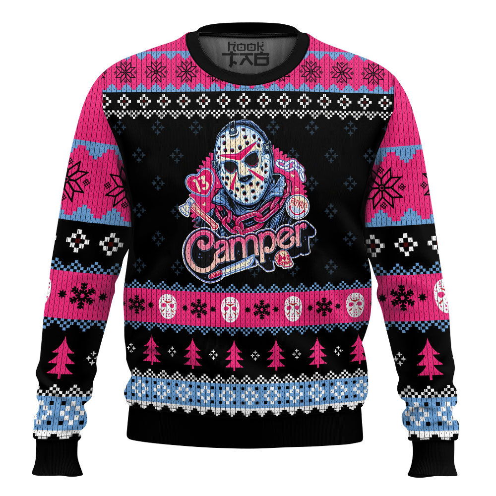 Hooktab Jason Voorhees Camper Friday The 13th Ugly Christmas Sweater Hooktab Jason Voorhees Camper Friday The 13th Ugly Christmas Sweater