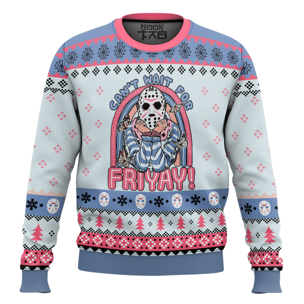 Hooktab Jason Voorhees Can't Wait For Friyay Ugly Christmas Sweater Hooktab Jason Voorhees Can't Wait For Friyay Ugly Christmas Sweater