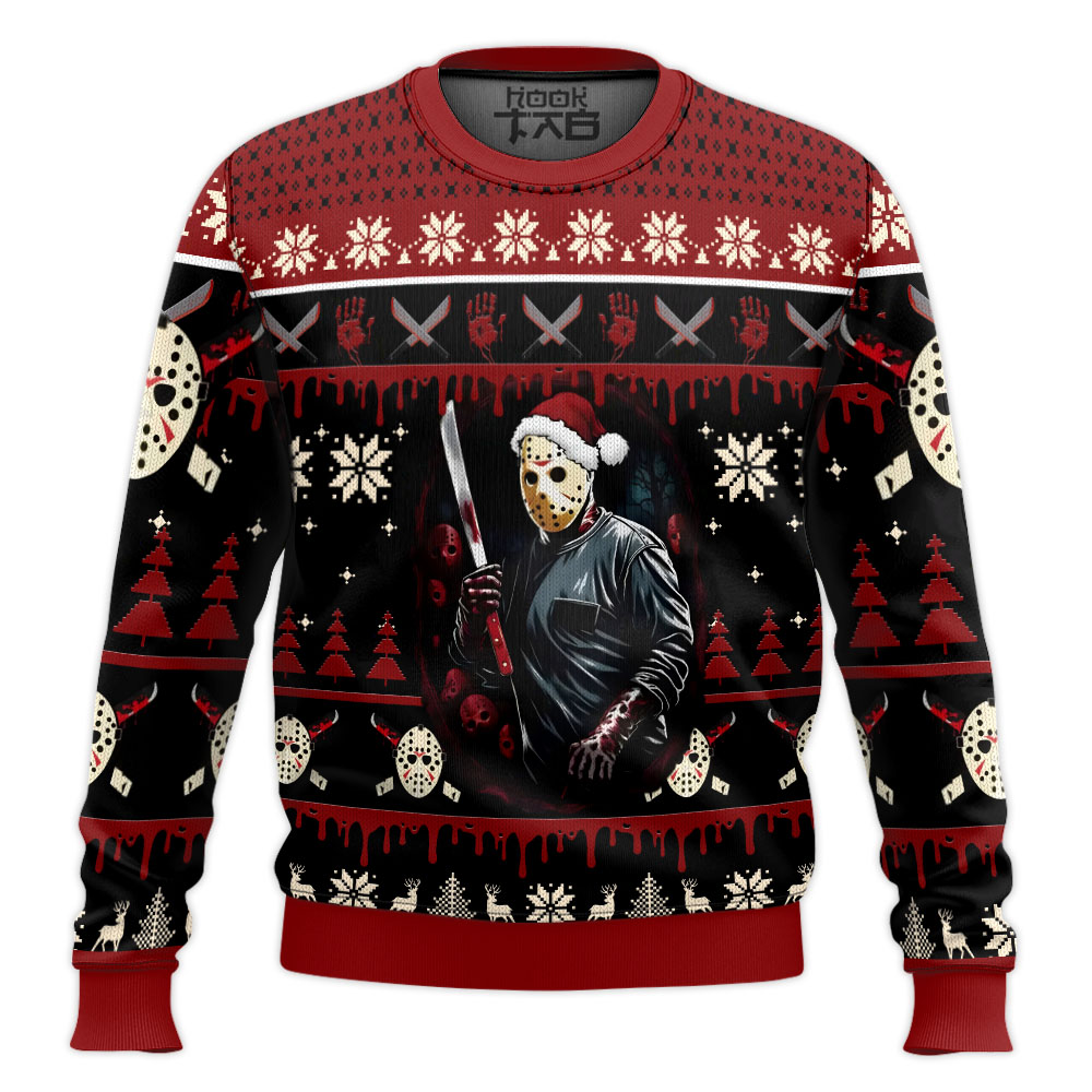 Hooktab Jason Voorhees Firday The 13th Ugly Christmas Sweater Hooktab Jason Voorhees Firday The 13th Ugly Christmas Sweater