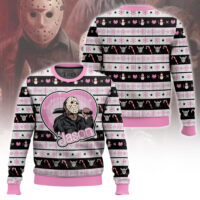 Hooktab Jason Voorhees Pink Heart Friday The 13th Ugly Christmas Sweater