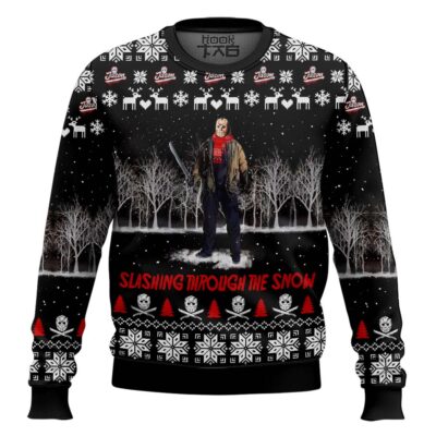 Jason Voorhees Slashing Through The Snow Ugly Christmas Sweater