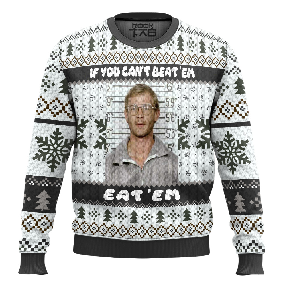 Hooktab Jeffrey Dahmer If You Can’t Beat ‘em Eat ‘em Ugly Christmas Sweater Hooktab Jeffrey Dahmer If You Can’t Beat ‘em Eat ‘em Ugly Christmas Sweater