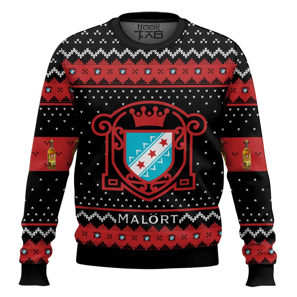 Hooktab Jeppson's Malort American Liqueur Ugly Christmas Sweater Hooktab Jeppson's Malort American Liqueur Ugly Christmas Sweater