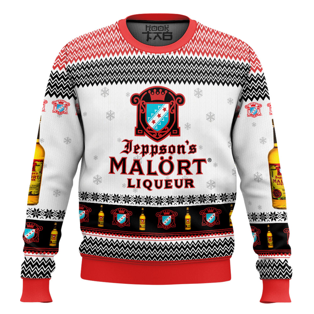 Hooktab Jeppson's Malort Liqueur Ugly Christmas Sweater Hooktab Jeppson's Malort Liqueur Ugly Christmas Sweater