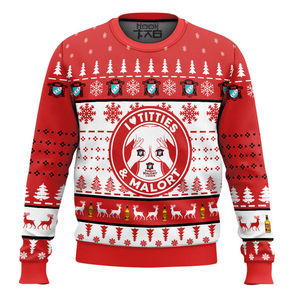 Hooktab Jeppson's Malort Titties Funny Ugly Christmas Sweater Hooktab Jeppson's Malort Titties Funny Ugly Christmas Sweater
