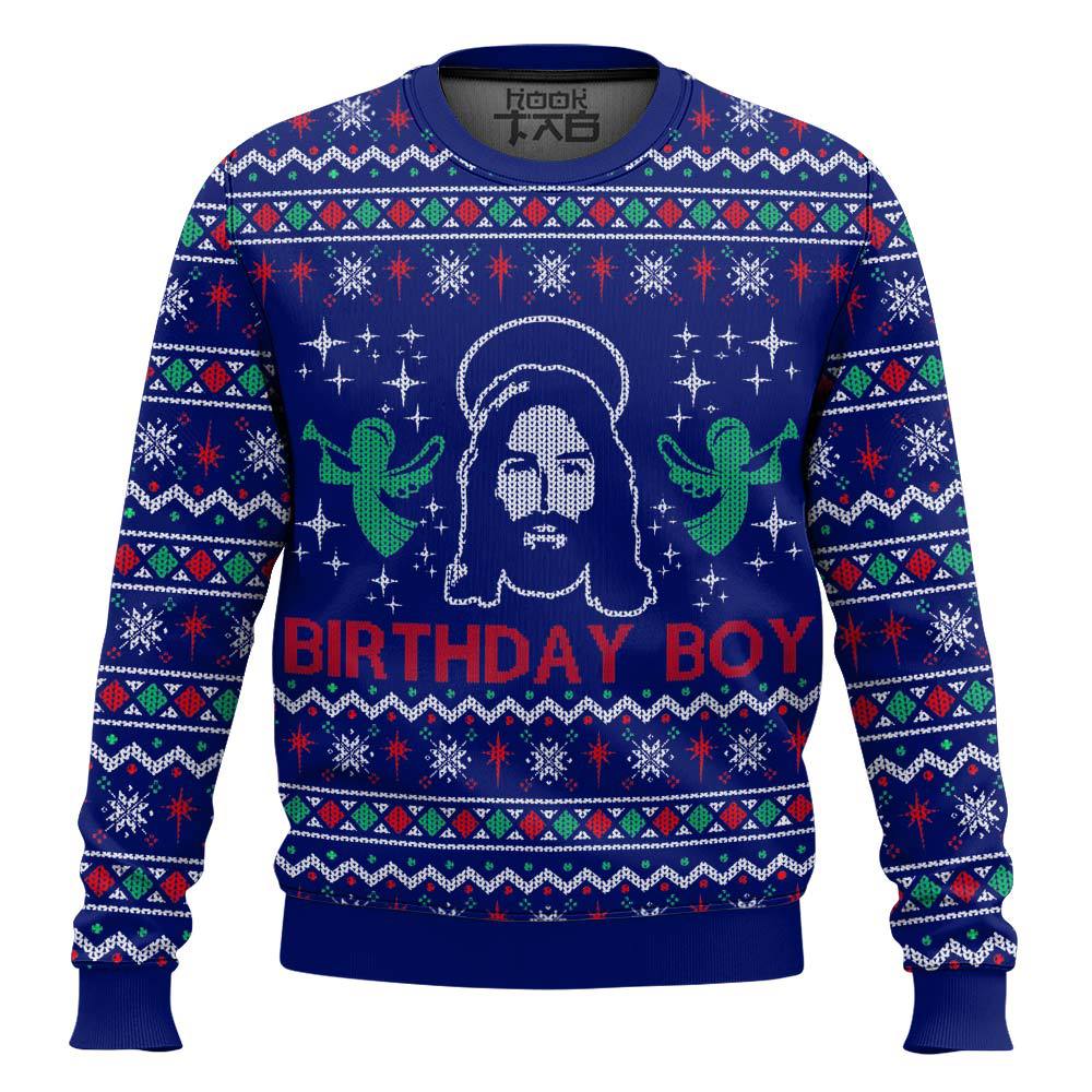 Hooktab Jesus Birthday Boy Ugly Christmas Sweater Hooktab Jesus Birthday Boy Ugly Christmas Sweater