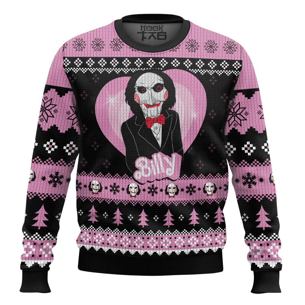 Hooktab Jigsaw Billy The Puppet Horror Ugly Christmas Sweater Hooktab Jigsaw Billy The Puppet Horror Ugly Christmas Sweater