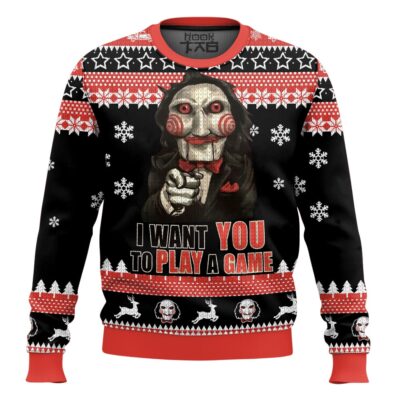 Jigsaw I Want To Play A Game Saw Ugly Christmas Sweater