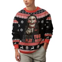 Hooktab Jigsaw I Want To Play A Game Saw Ugly Christmas Sweater