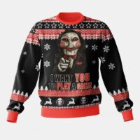 Hooktab Jigsaw I Want To Play A Game Saw Ugly Christmas Sweater