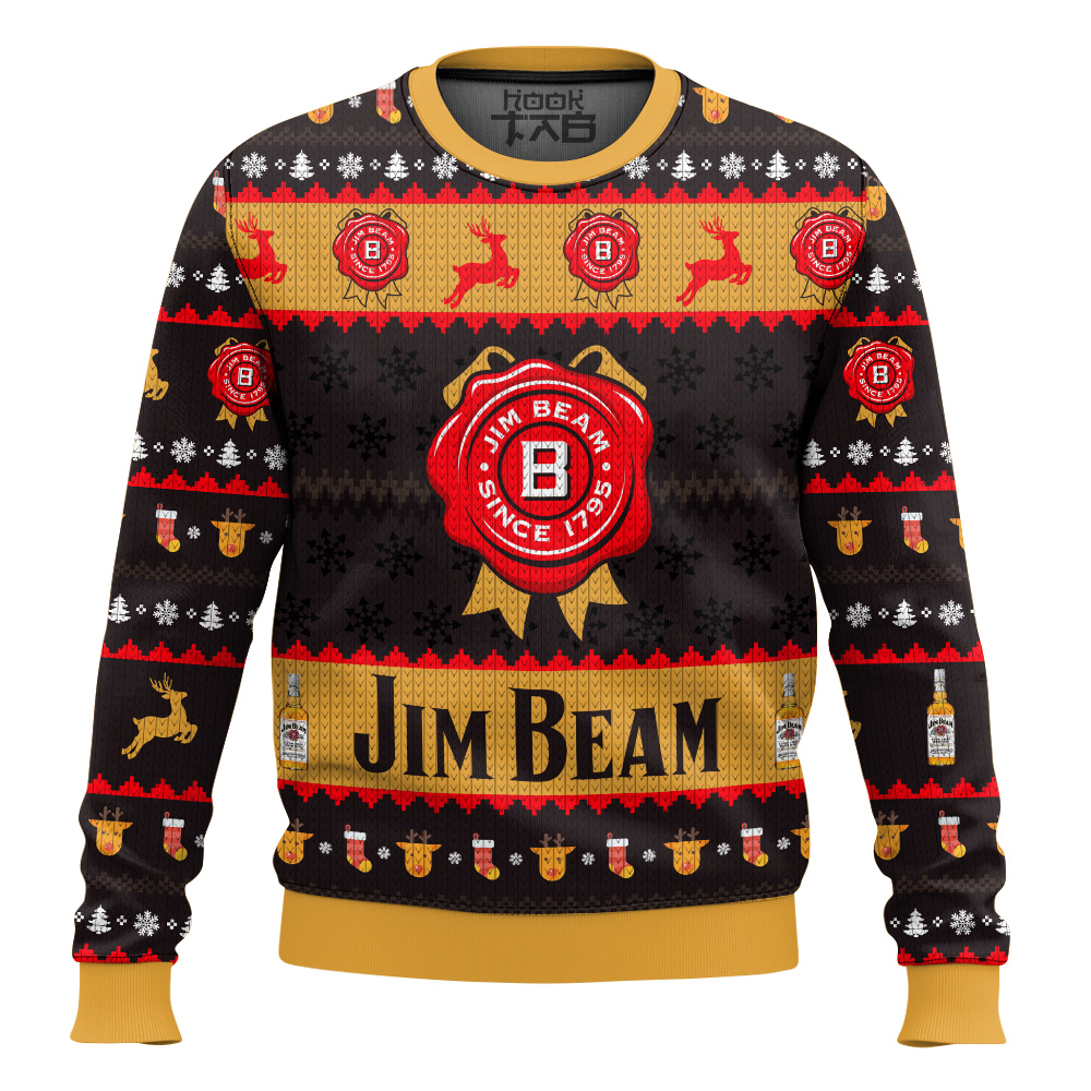 Hooktab Jim Beam American Bourbon Ugly Christmas Sweater Hooktab Jim Beam American Bourbon Ugly Christmas Sweater
