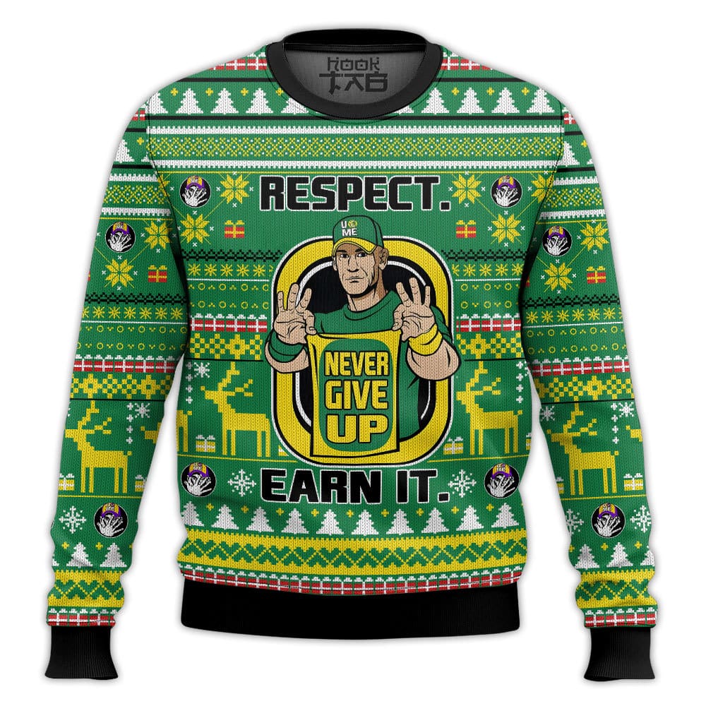 Hooktab John Cena Respect Earn It Never Give Up WWE Ugly Christmas Sweater Hooktab John Cena Respect Earn It Never Give Up WWE Ugly Christmas Sweater