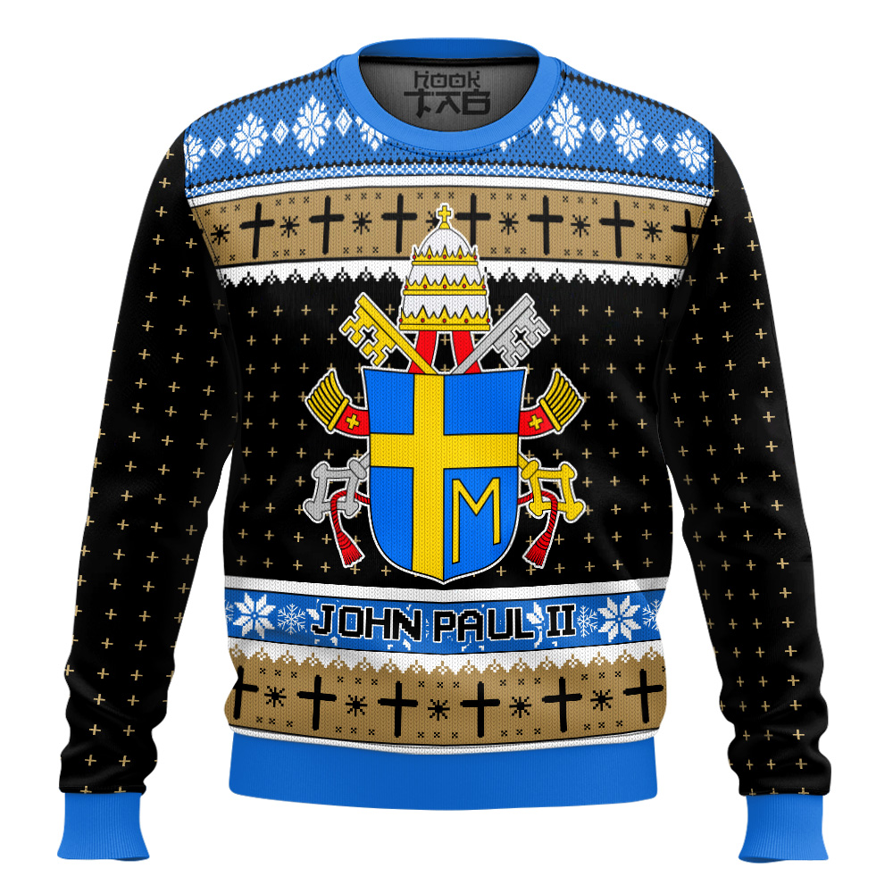 Hooktab John Paul II Coat Of Arms Ugly Christmas Sweater Hooktab John Paul II Coat Of Arms Ugly Christmas Sweater