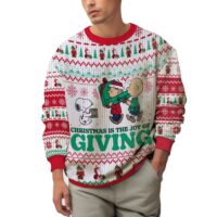 Hooktab Joy Of Giving The Charlie Brown and Snoopy Show Ugly Christmas Sweater