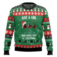 Hooktab Just A Girl Love Wine Ugly Christmas Sweater