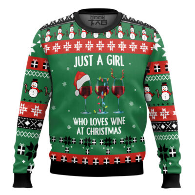 Just A Girl Love Wine Ugly Christmas Sweater
