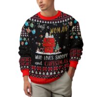 Hooktab Just A Woman Who Loves Snoopy The Charlie Brown and Snoopy Show Ugly Christmas Sweater