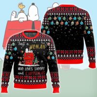 Hooktab Just A Woman Who Loves Snoopy The Charlie Brown and Snoopy Show Ugly Christmas Sweater