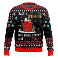 Hooktab Just A Woman Who Loves Snoopy The Charlie Brown and Snoopy Show Ugly Christmas Sweater