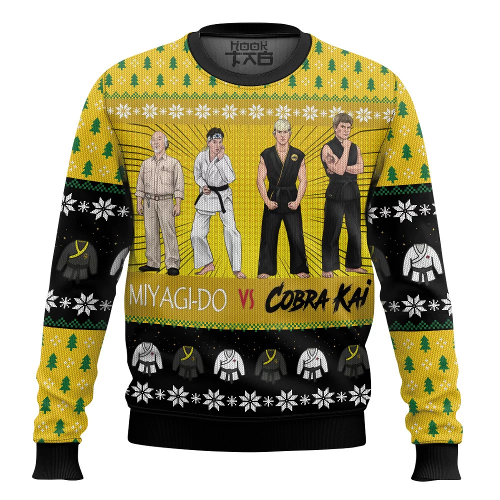 Hooktab Karate Kid vs Cobra Kai Ugly Christmas Sweater Hooktab Karate Kid vs Cobra Kai Ugly Christmas Sweater