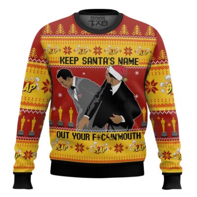 Keep Santa's Name Out Your Mouth Smith Slaps Chris Meme Ugly Christmas Sweater