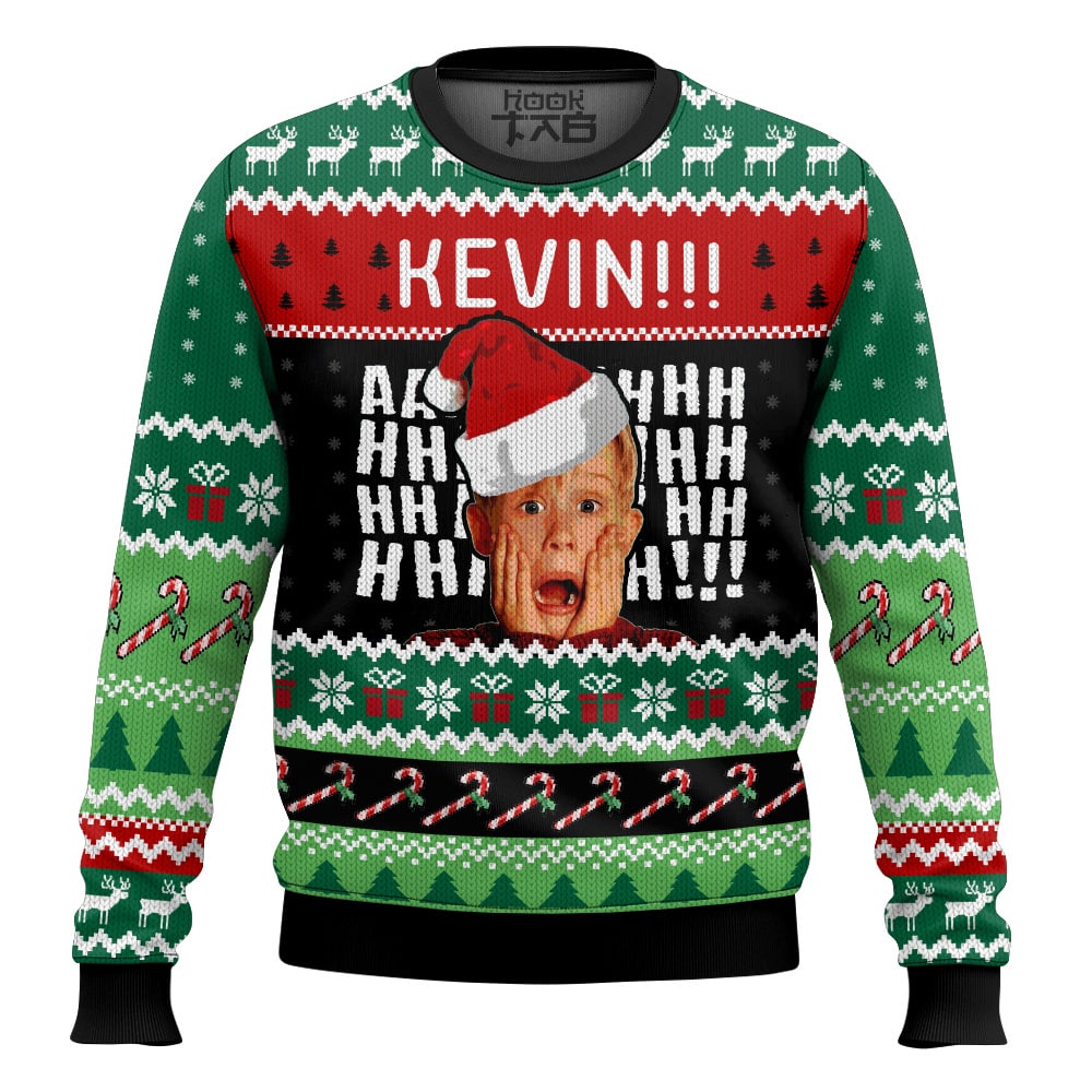 Hooktab Kevin Ahh Home Alone Ugly Christmas Sweater Hooktab Kevin Ahh Home Alone Ugly Christmas Sweater