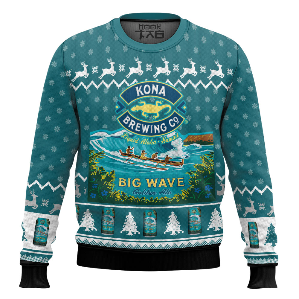 Hooktab Kona Brewing Co Big Wave Ugly Christmas Sweater Hooktab Kona Brewing Co Big Wave Ugly Christmas Sweater