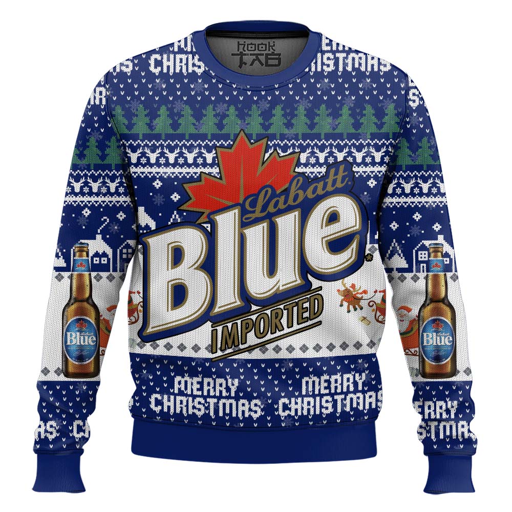 Hooktab Labatt Blue Beer Merry Christmas Ugly Christmas Sweater Hooktab Labatt Blue Beer Merry Christmas Ugly Christmas Sweater