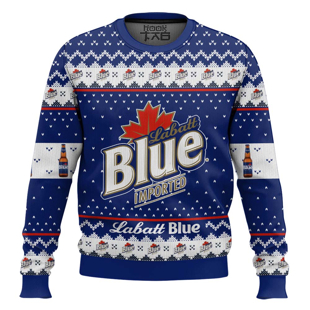 Hooktab Labatt Blue Imported Beer Ugly Christmas Sweater Hooktab Labatt Blue Imported Beer Ugly Christmas Sweater