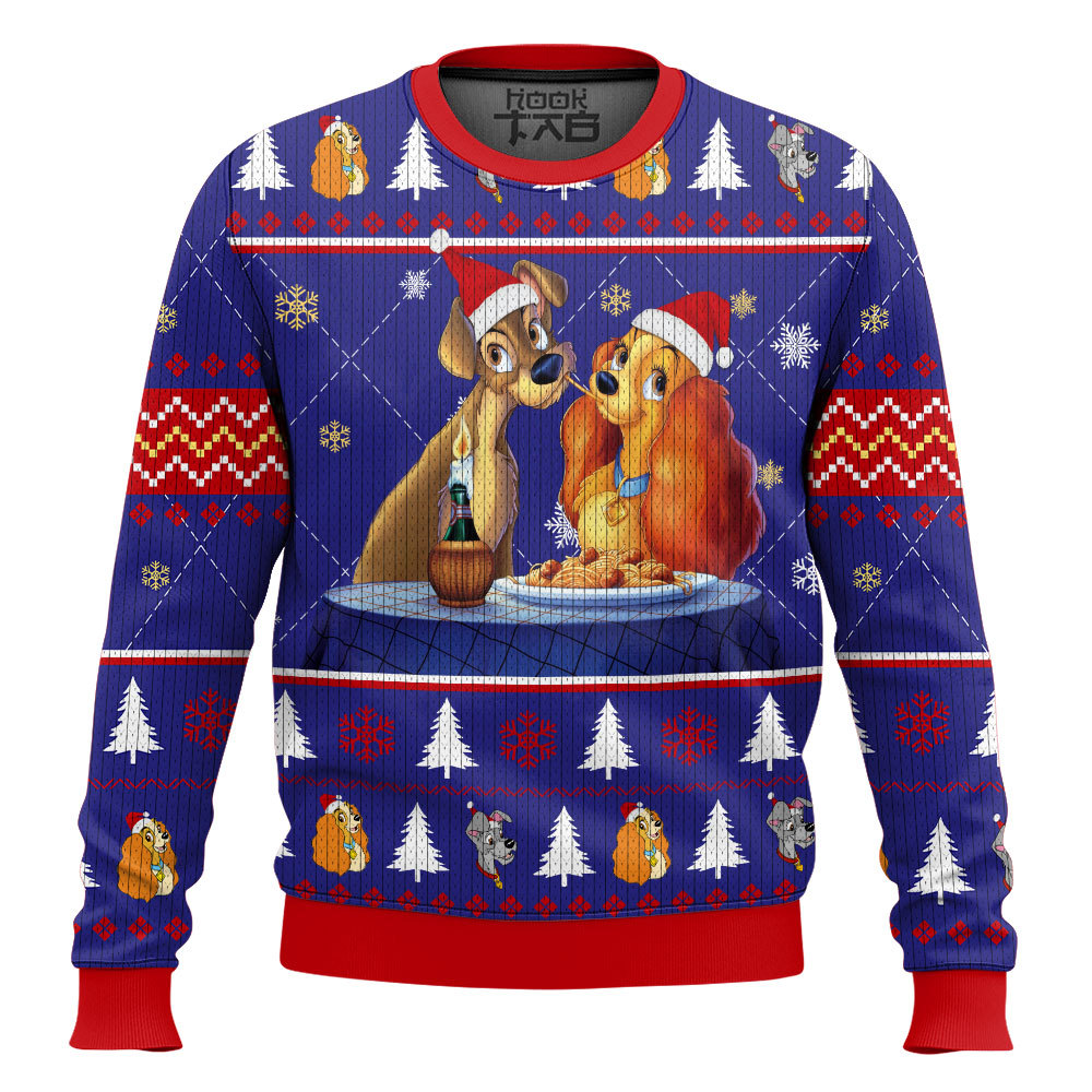 Hooktab Lady And The Tramp Spaghetti Ugly Christmas Sweater Hooktab Lady And The Tramp Spaghetti Ugly Christmas Sweater