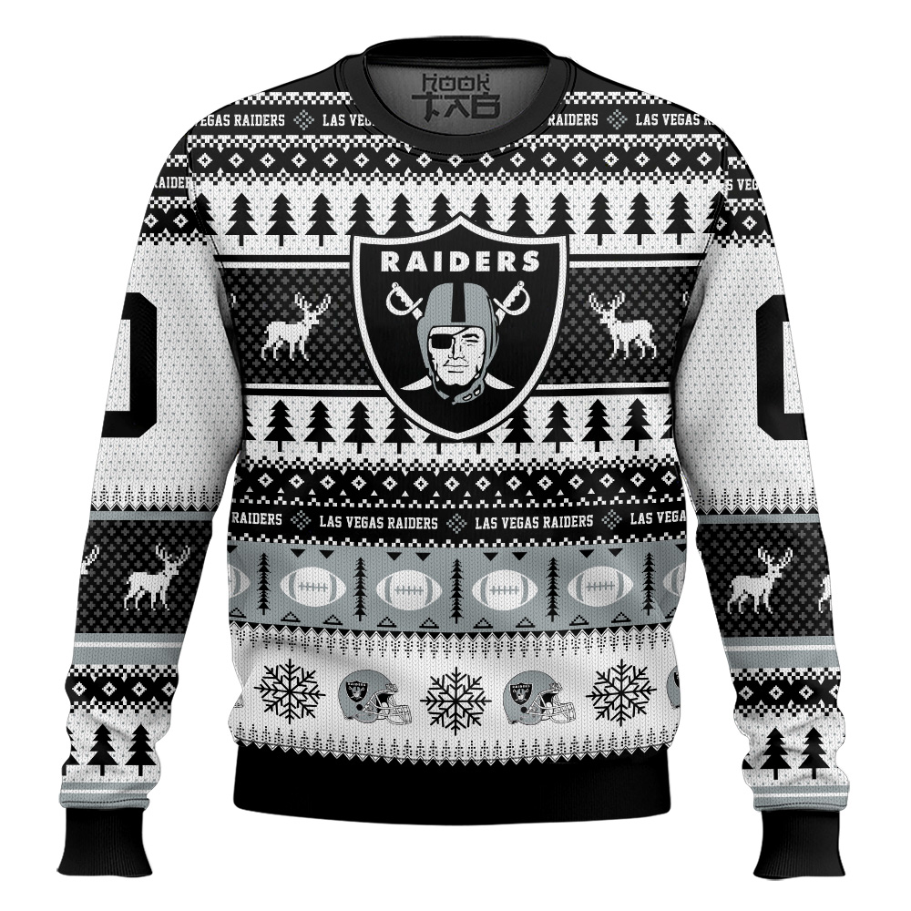 Hooktab Las Vegas Raiders - Custom Name And Number Ugly Sweater Hooktab Las Vegas Raiders - Custom Name And Number Ugly Sweater