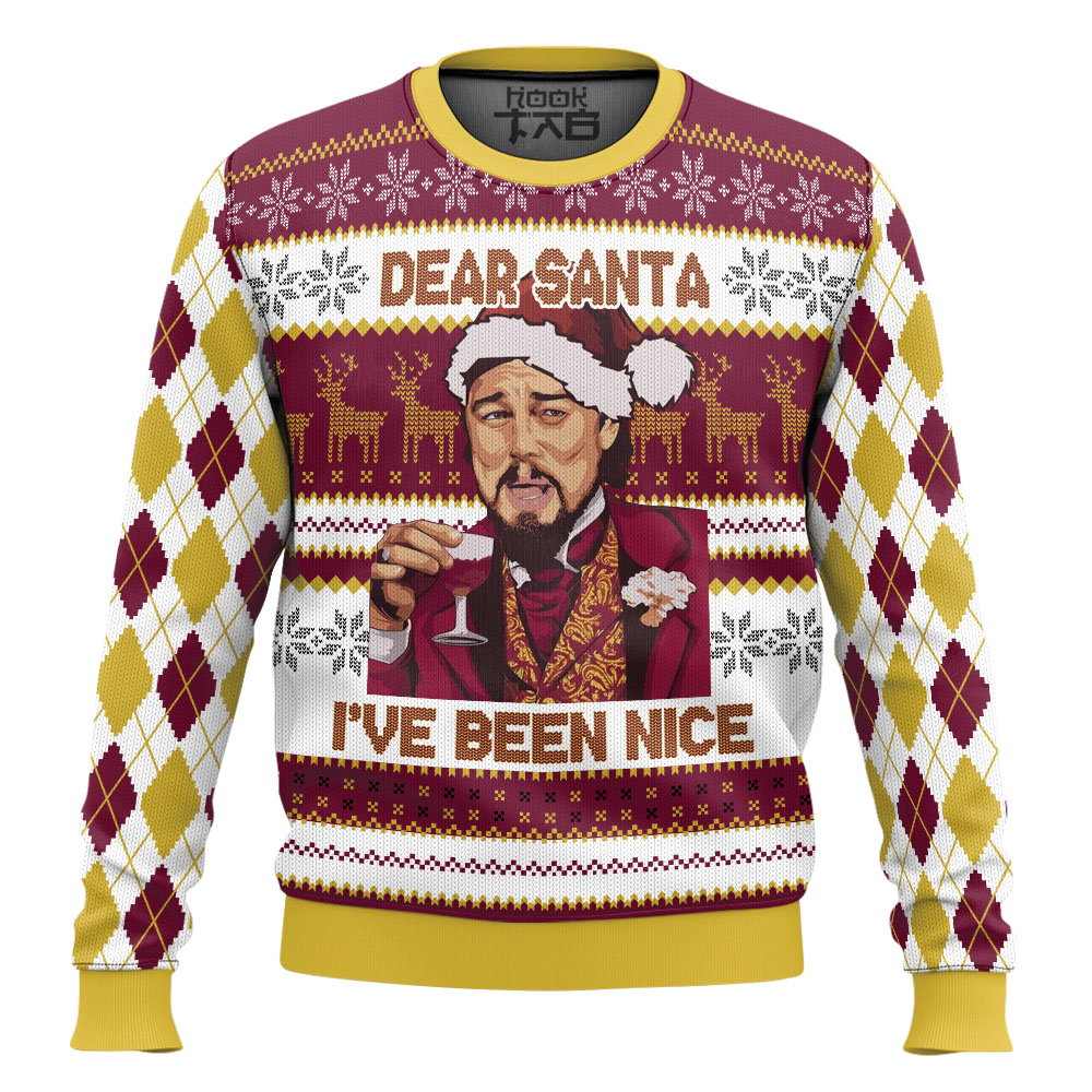 Hooktab Laughing Leonardo Dicaprio Dear Santa I've Been Nice Ugly Christmas Sweater Hooktab Laughing Leonardo Dicaprio Dear Santa I've Been Nice Ugly Christmas Sweater