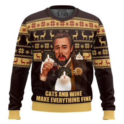 Leonardo Dicaprio Cats And Wine Make Everything Fine Ugly Christmas Sweater