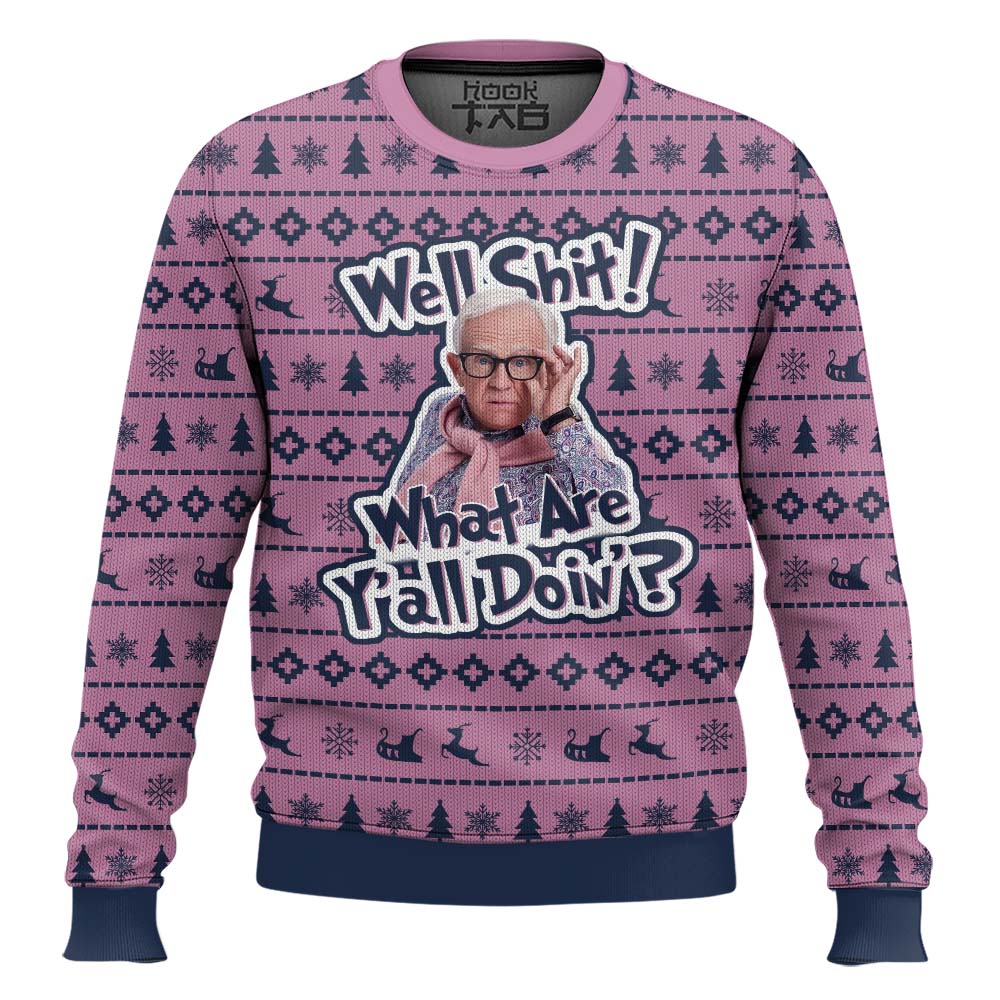 Hooktab Leslie Jordan Well Shit What Are Yall Doin Ugly Christmas Sweater Hooktab Leslie Jordan Well Shit What Are Yall Doin Ugly Christmas Sweater