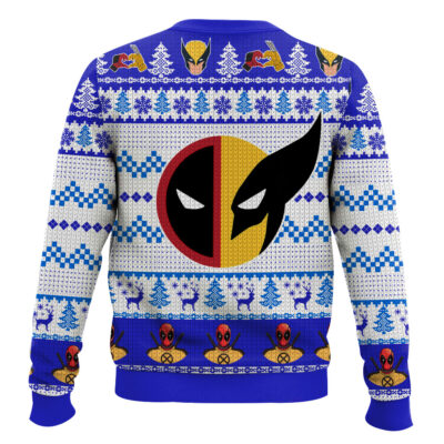 Hooktab Let’s Fxcking Go Deadpool & Wolverine – Blue Ugly Christmas Sweater