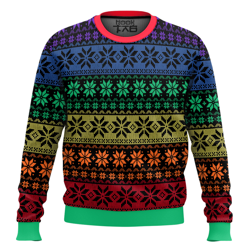 Hooktab LGBT Pride Flag Ugly Christmas Sweater Hooktab LGBT Pride Flag Ugly Christmas Sweater