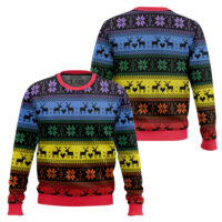 Hooktab LGBT Rainbow Deer LGBT Support Ugly Christmas Sweater