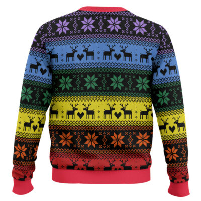 Hooktab LGBT Rainbow Deer LGBT Support Ugly Christmas Sweater