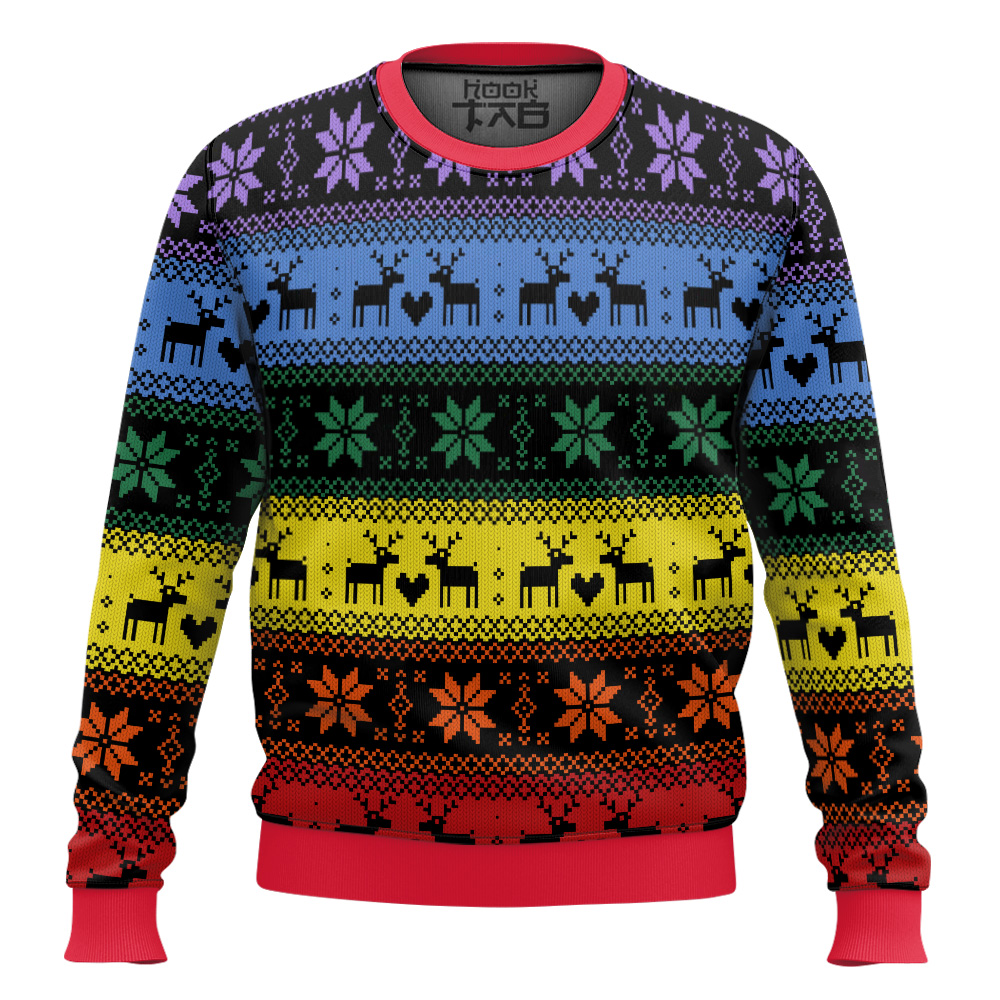 Hooktab LGBT Rainbow Deer LGBT Support Ugly Christmas Sweater Hooktab LGBT Rainbow Deer LGBT Support Ugly Christmas Sweater