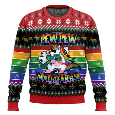 LGBT Unicorn Pew Pew Madafakas Ugly Christmas Sweater