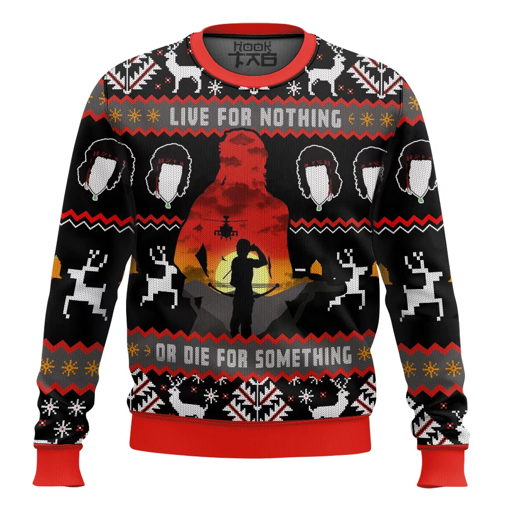 Hooktab Live For Nothing Die For Something Rambo Ugly Christmas Sweater Hooktab Live For Nothing Die For Something Rambo Ugly Christmas Sweater