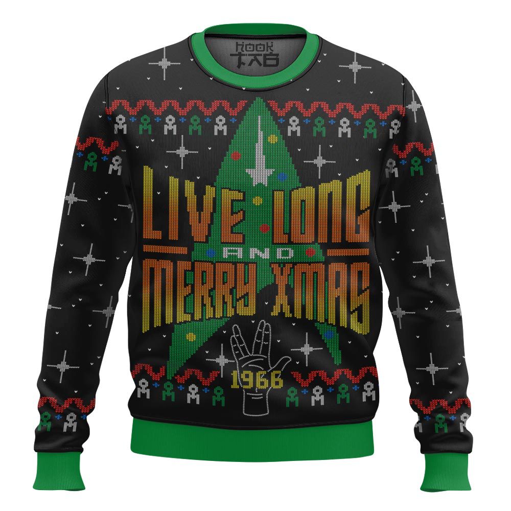 Hooktab Live Long And Merry Xmas 1966 Star Trek Ugly Christmas Sweater Hooktab Live Long And Merry Xmas 1966 Star Trek Ugly Christmas Sweater