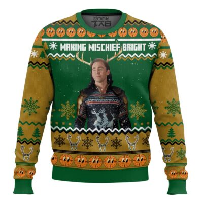 Loki Making Mischief Bright Marvel Ugly Christmas Sweater