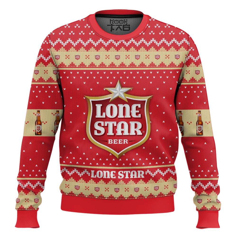 Hooktab Lone Star Beer Ugly Christmas Sweater Hooktab Lone Star Beer Ugly Christmas Sweater