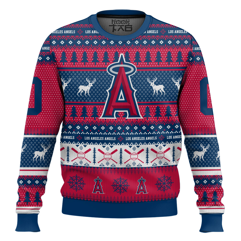 Hooktab Los Angeles Angels - Custom Name And Number Ugly Sweater Hooktab Los Angeles Angels - Custom Name And Number Ugly Sweater