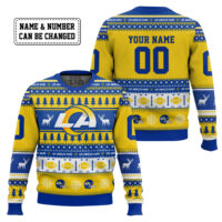 Hooktab Los Angeles Rams - Custom Name And Number Ugly Sweater