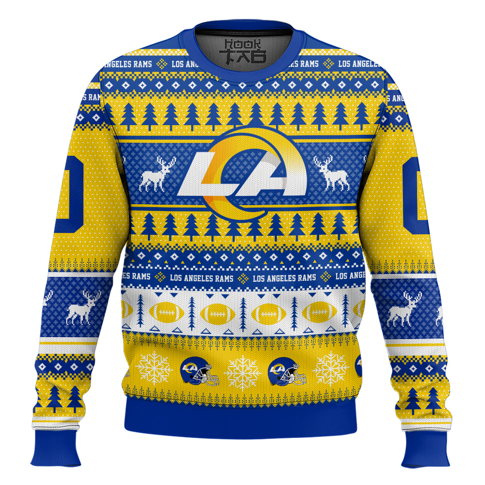 Hooktab Los Angeles Rams - Custom Name And Number Ugly Sweater Hooktab Los Angeles Rams - Custom Name And Number Ugly Sweater