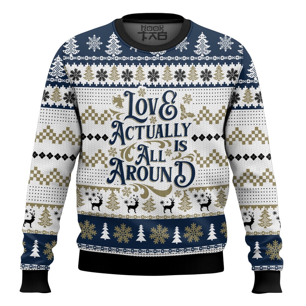 Hooktab Love Actually Is All Around Ugly Christmas Sweater Hooktab Love Actually Is All Around Ugly Christmas Sweater